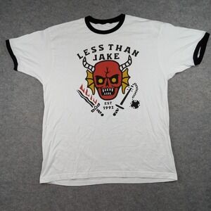 Less Than Jake Shirt Mens Large White Ringer Skull Band Graphic Tee Est 1992